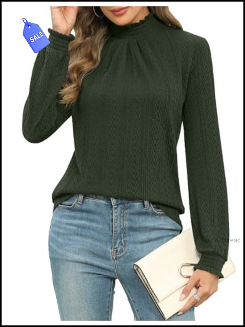 Mock Neck Pleated Textured Tunic Blouse Long Sleeve Stretch Casual Business Top